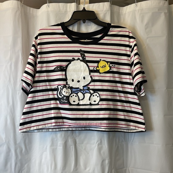 Sanrio Tops - Pochacco By Sanrio Graphic Striped Cropped T-Shirt Womens XL Short Sleeve